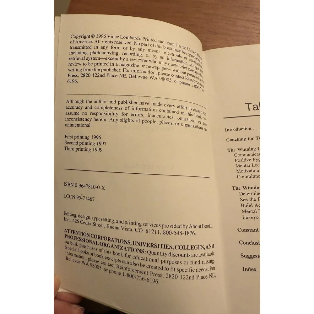 Signed Vince Lombardi Coaching‎ for Teamwork- Winning Concepts For Business Book